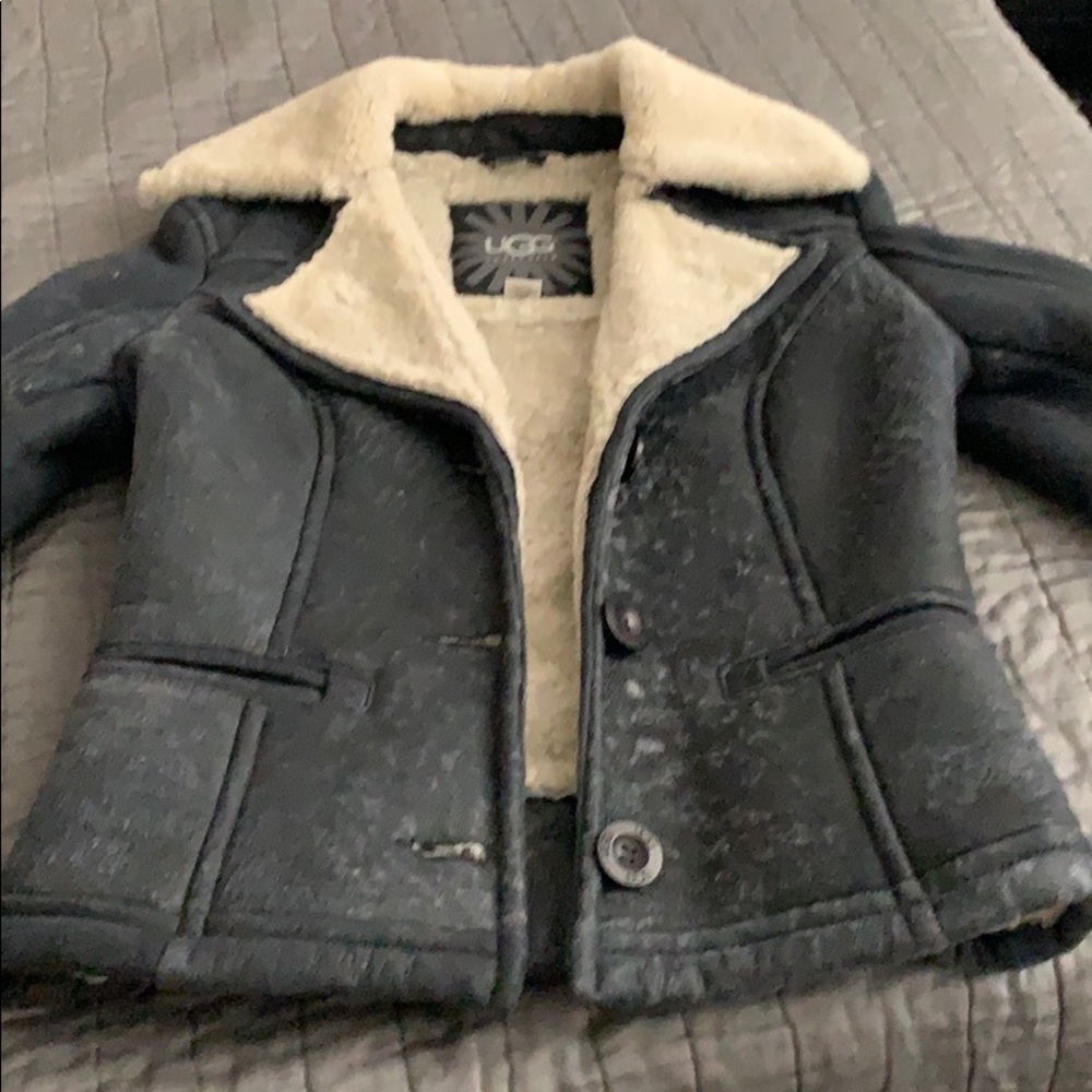 UGG distressed blue leather jacket sz xs